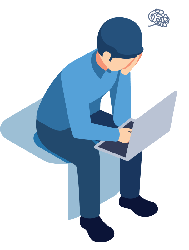 データ分析の進め方に悩んでいるビジネスパーソンのイラスト